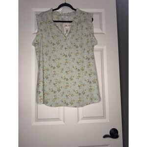 Perch Ruffled V Neck Button Detail Floral Print Tank Top 2x Multicolor Nwt